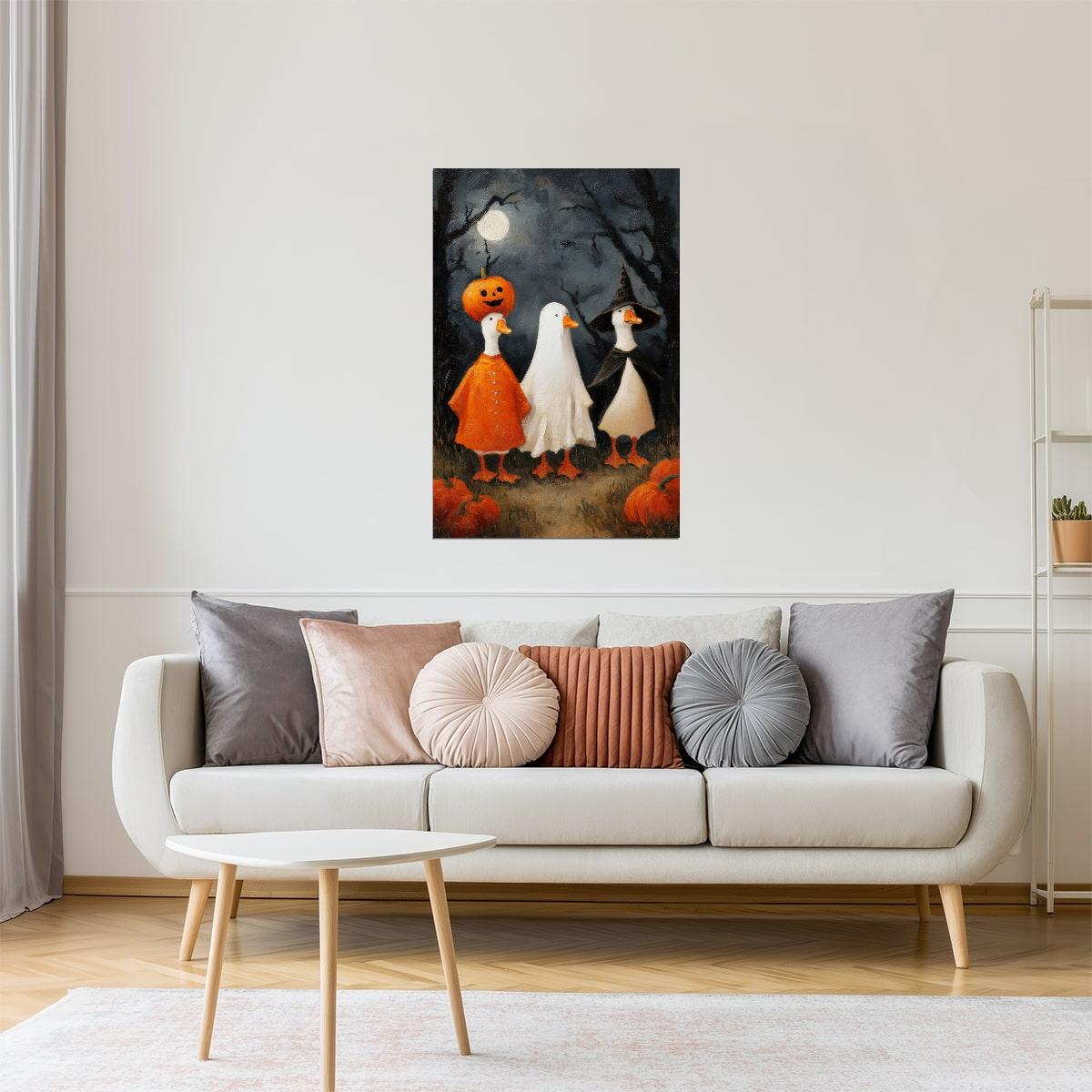 Pumpkin Patch Geese | Cute Halloween Farmhouse Wall Art Poster
