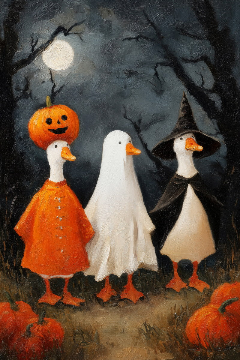 Pumpkin Patch Geese | Cute Halloween Farmhouse Wall Art Poster