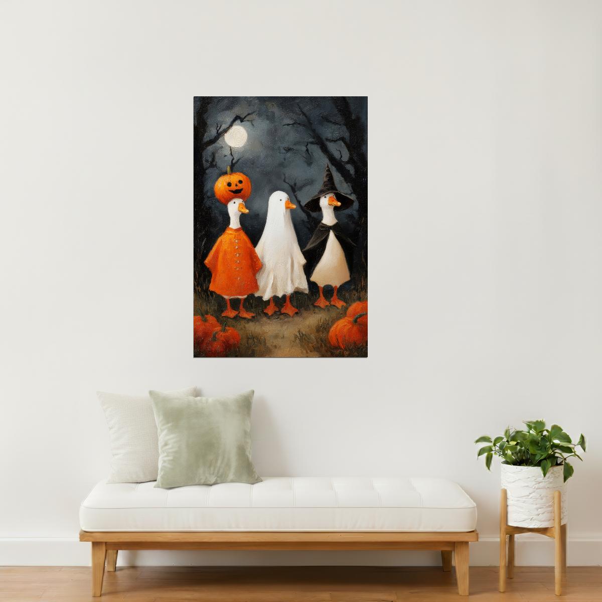 Pumpkin Patch Geese | Cute Halloween Farmhouse Wall Art Poster
