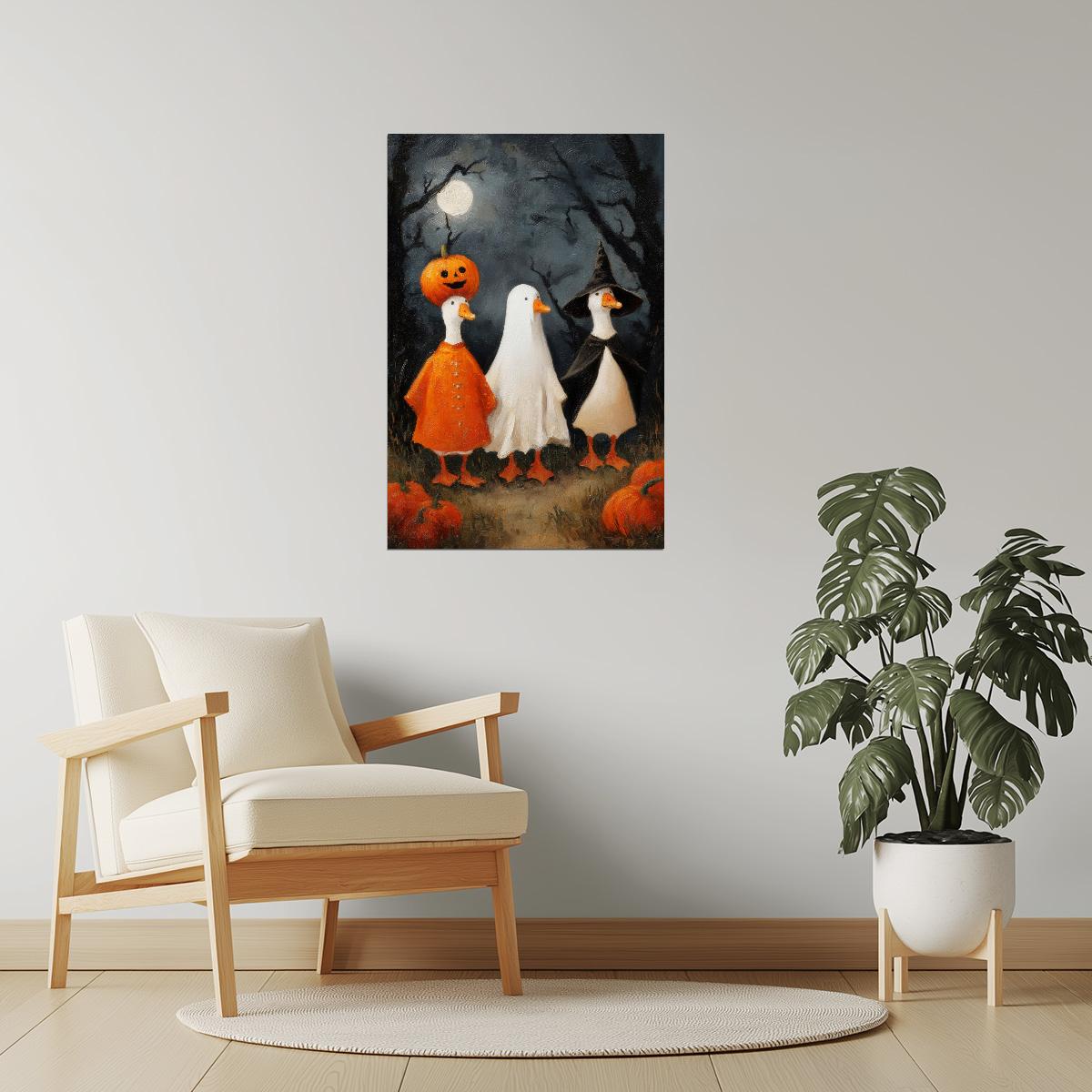 Pumpkin Patch Geese | Cute Halloween Farmhouse Wall Art Poster