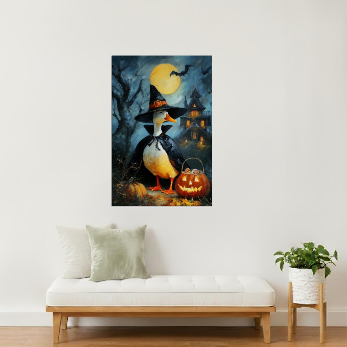 Haunted House Goose | Spooky Halloween Duck Wall Art Poster