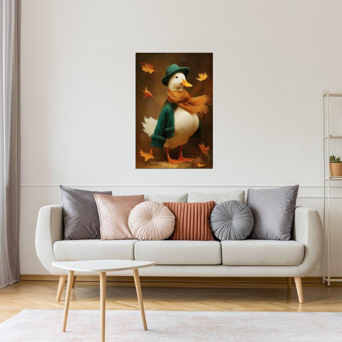 Autumn Goose in Green Coat | Cozy Fall Duck Wall Art Poster