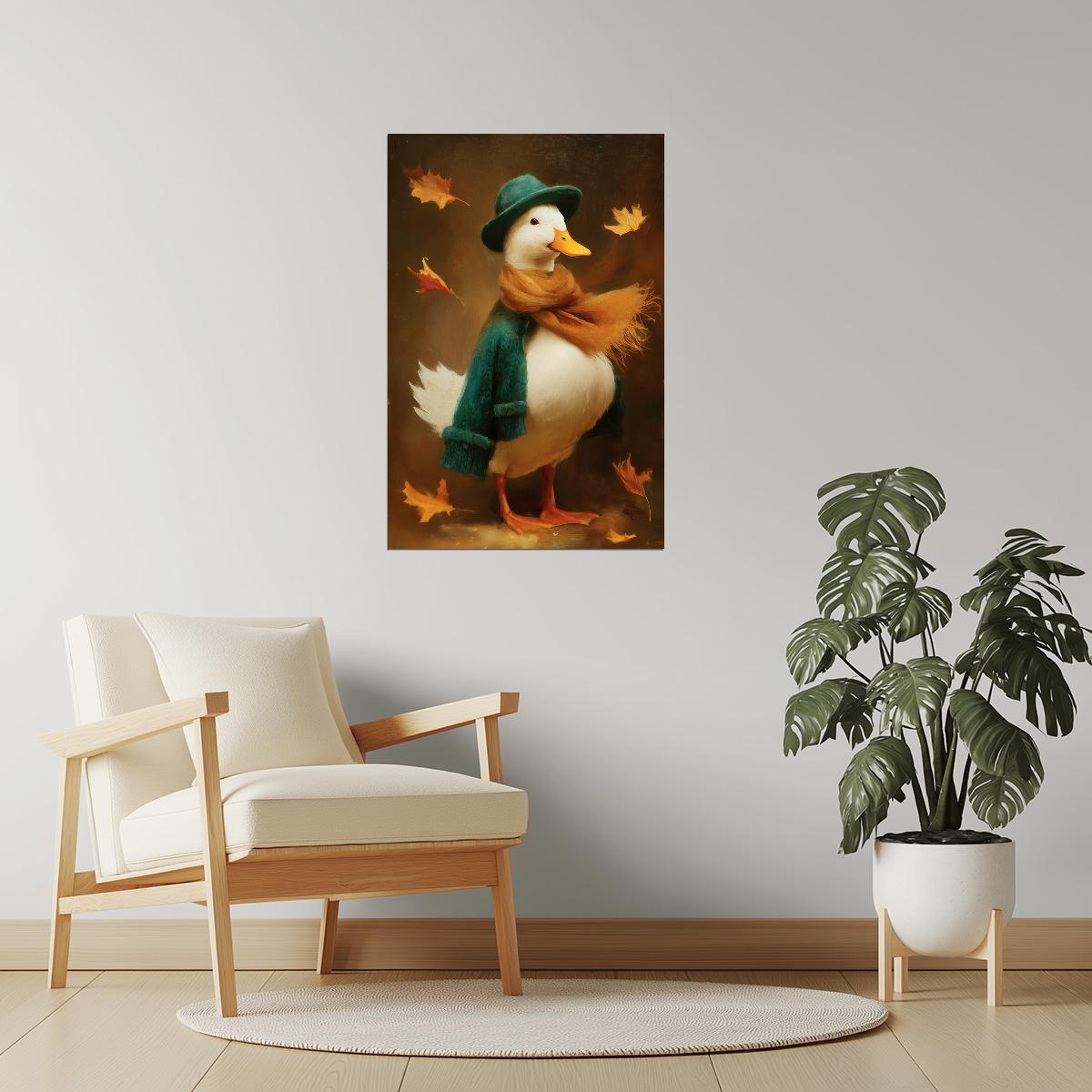 Autumn Goose in Green Coat | Cozy Fall Duck Wall Art Poster