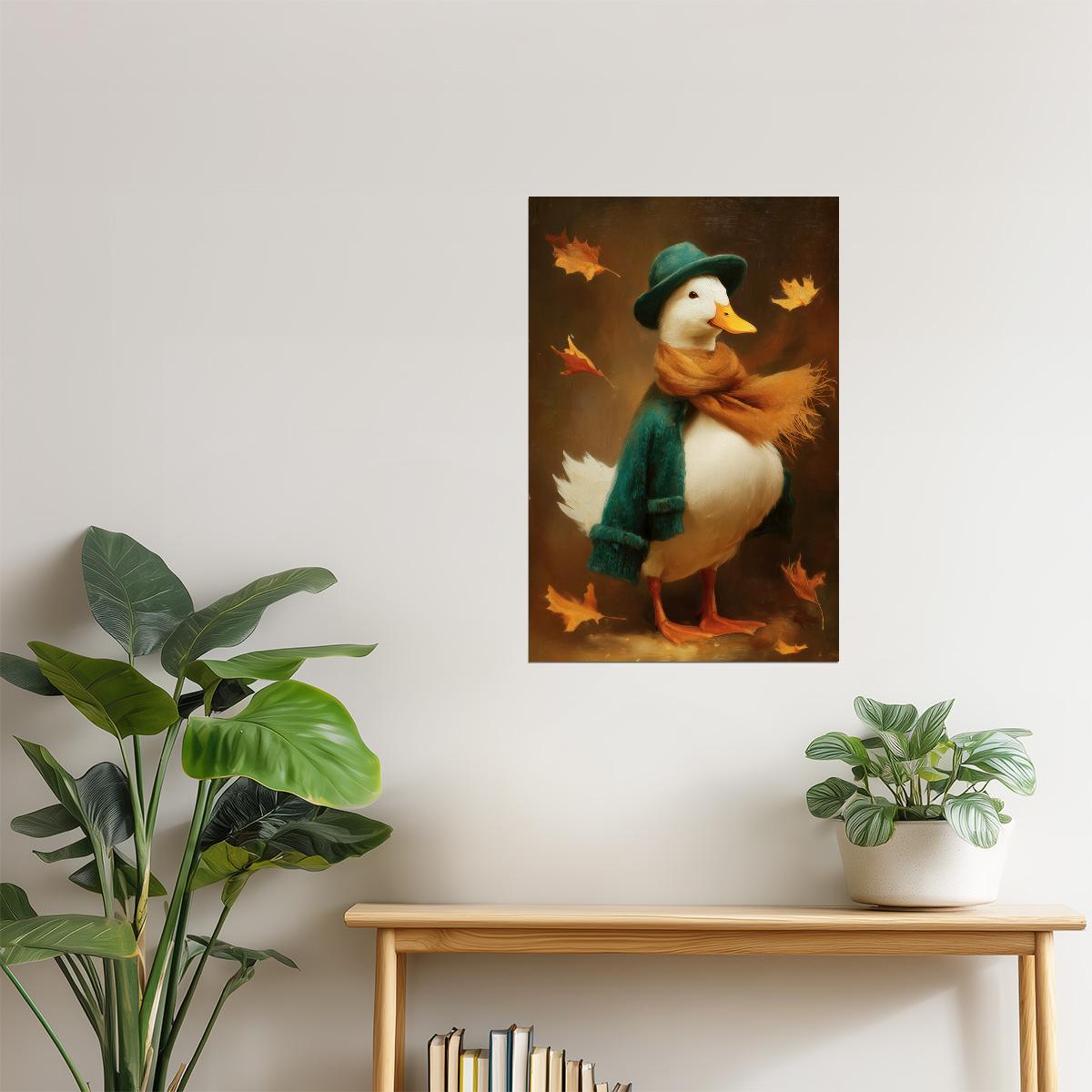 Autumn Goose in Green Coat | Cozy Fall Duck Wall Art Poster