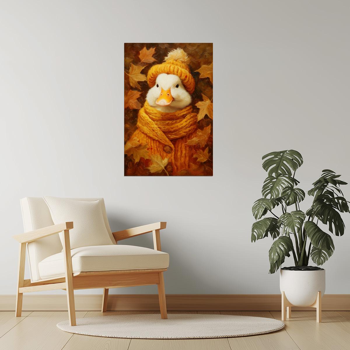 Cozy Goose in Knitted Hat | Cute Autumn Duck Wall Art Poster