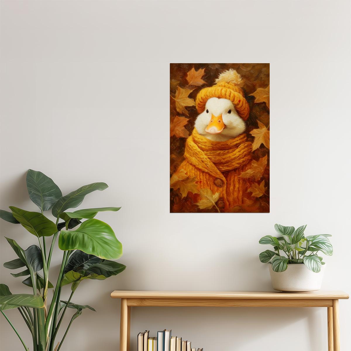 Cozy Goose in Knitted Hat | Cute Autumn Duck Wall Art Poster