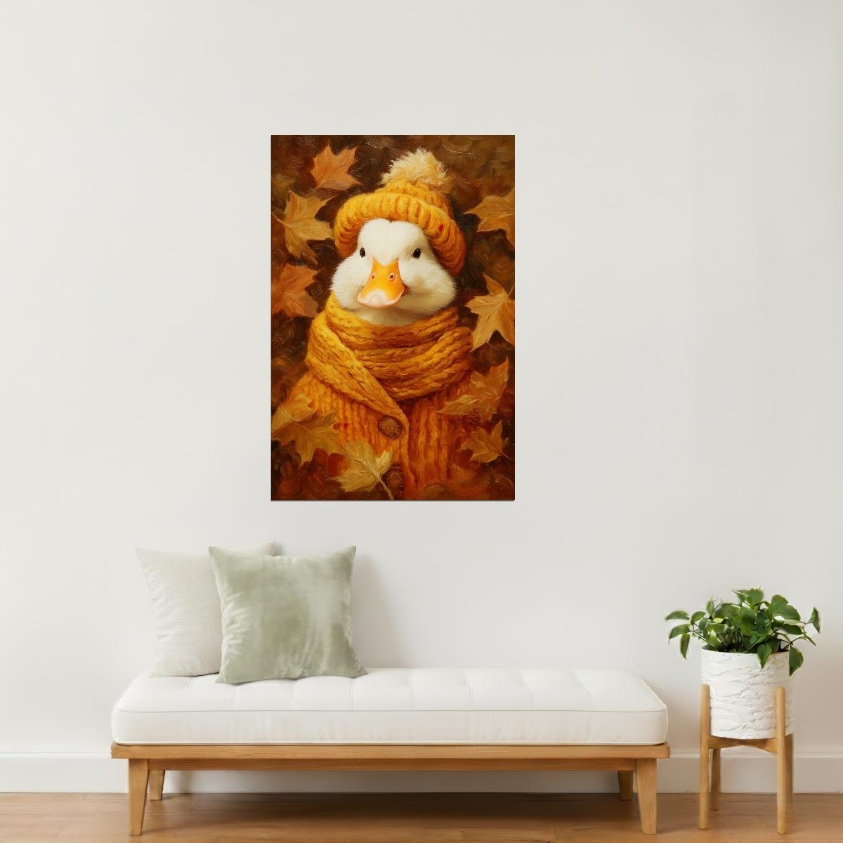 Cozy Goose in Knitted Hat | Cute Autumn Duck Wall Art Poster