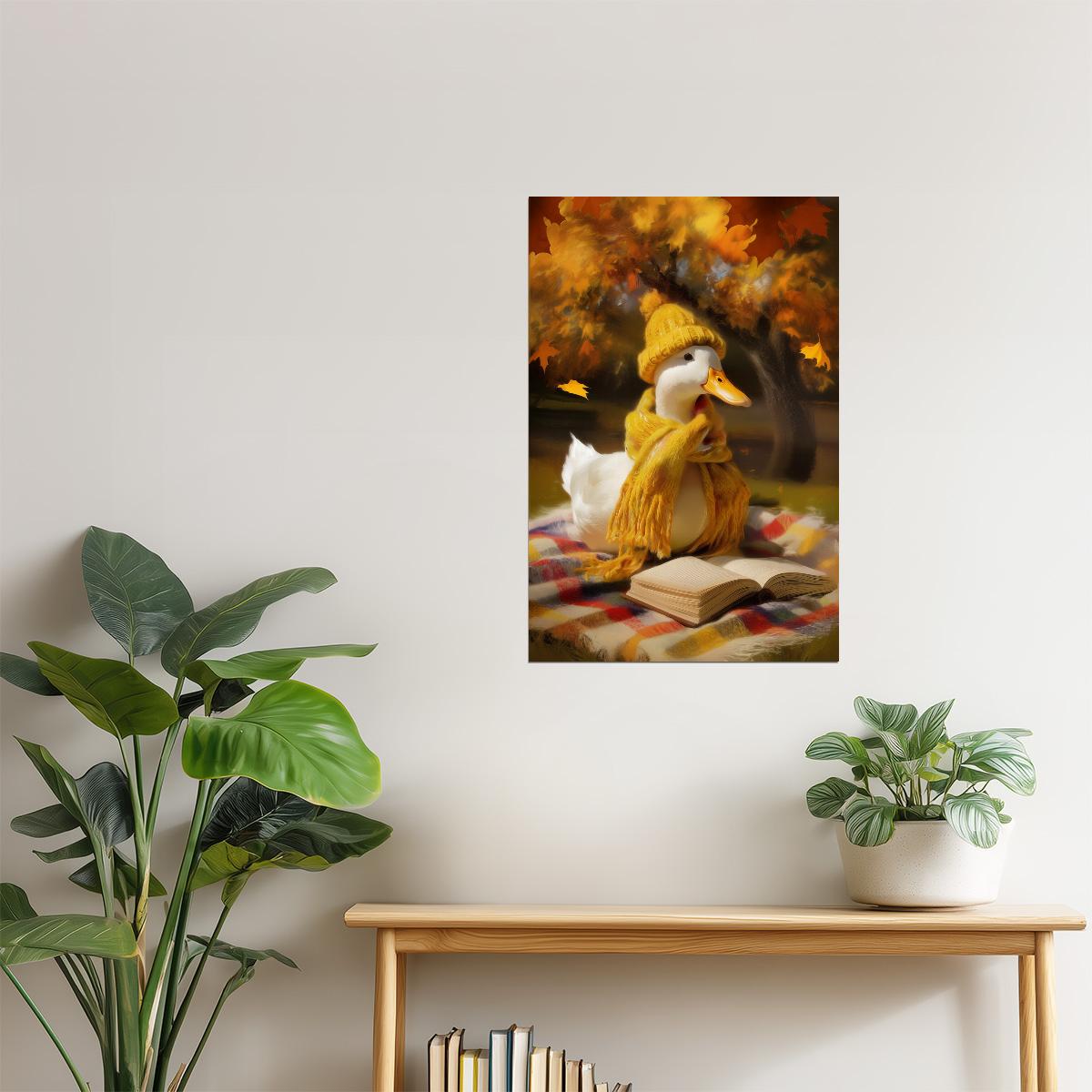 Reading Goose on the Picnic | Whimsical Fall Duck Print Poster