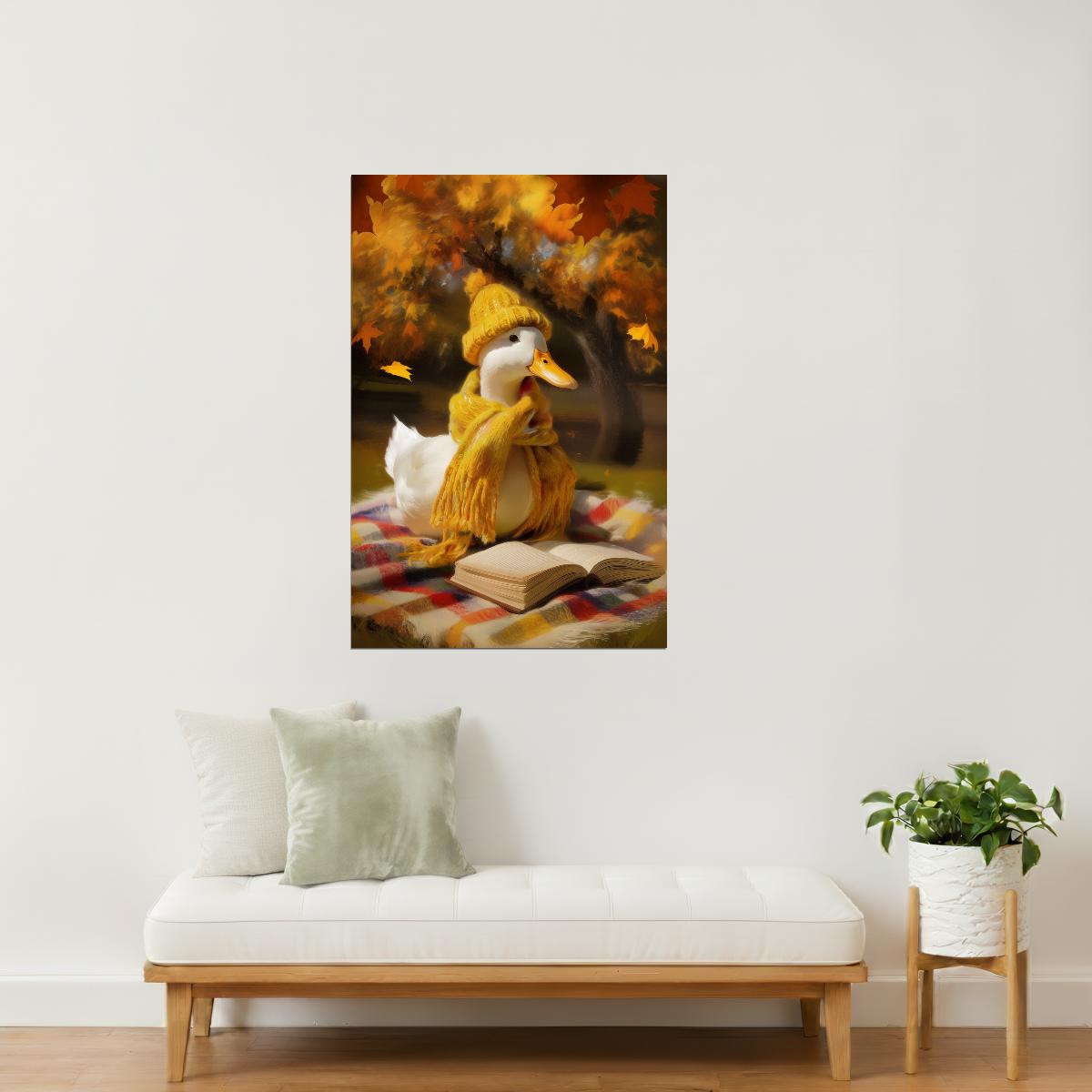 Reading Goose on the Picnic | Whimsical Fall Duck Print Poster