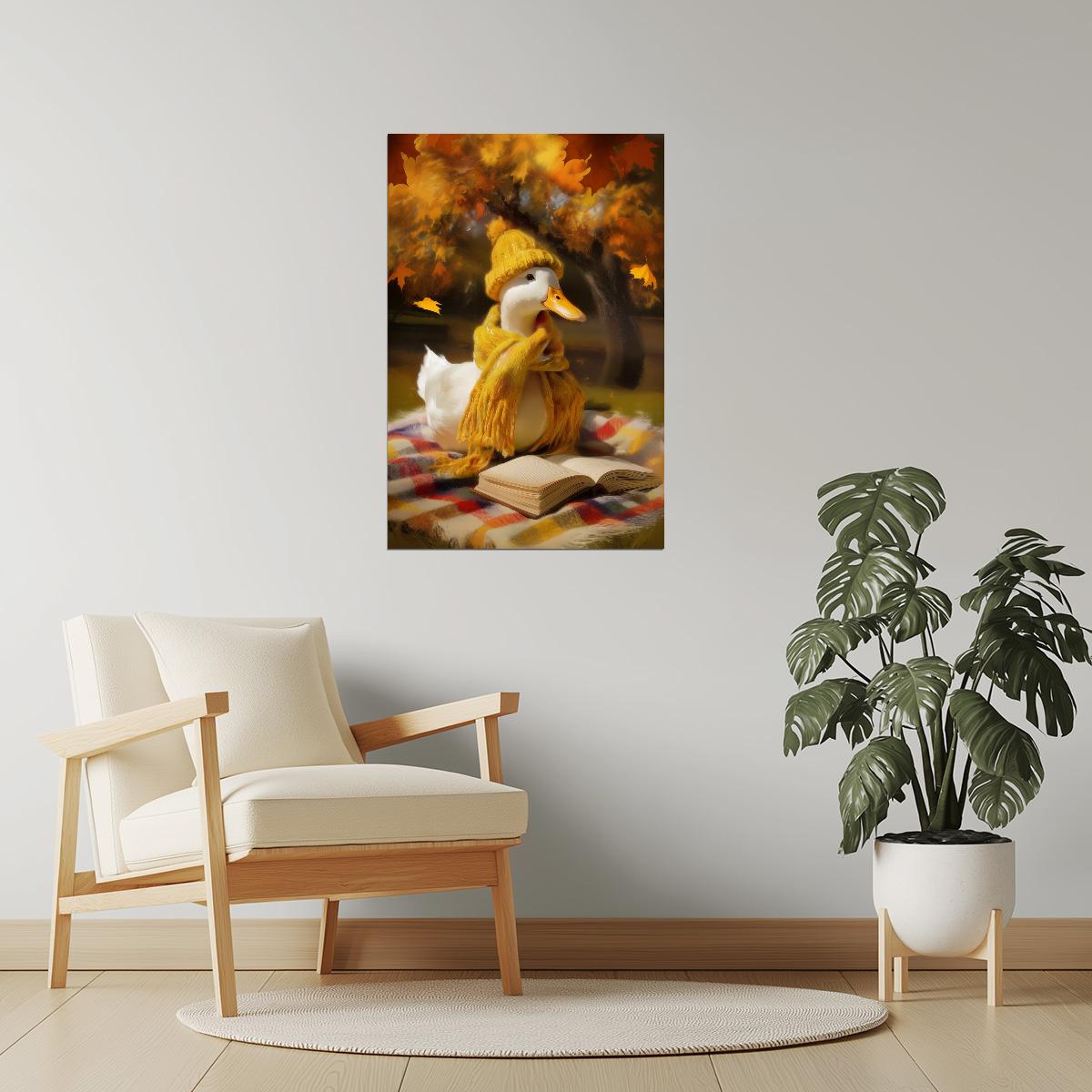 Reading Goose on the Picnic | Whimsical Fall Duck Print Poster