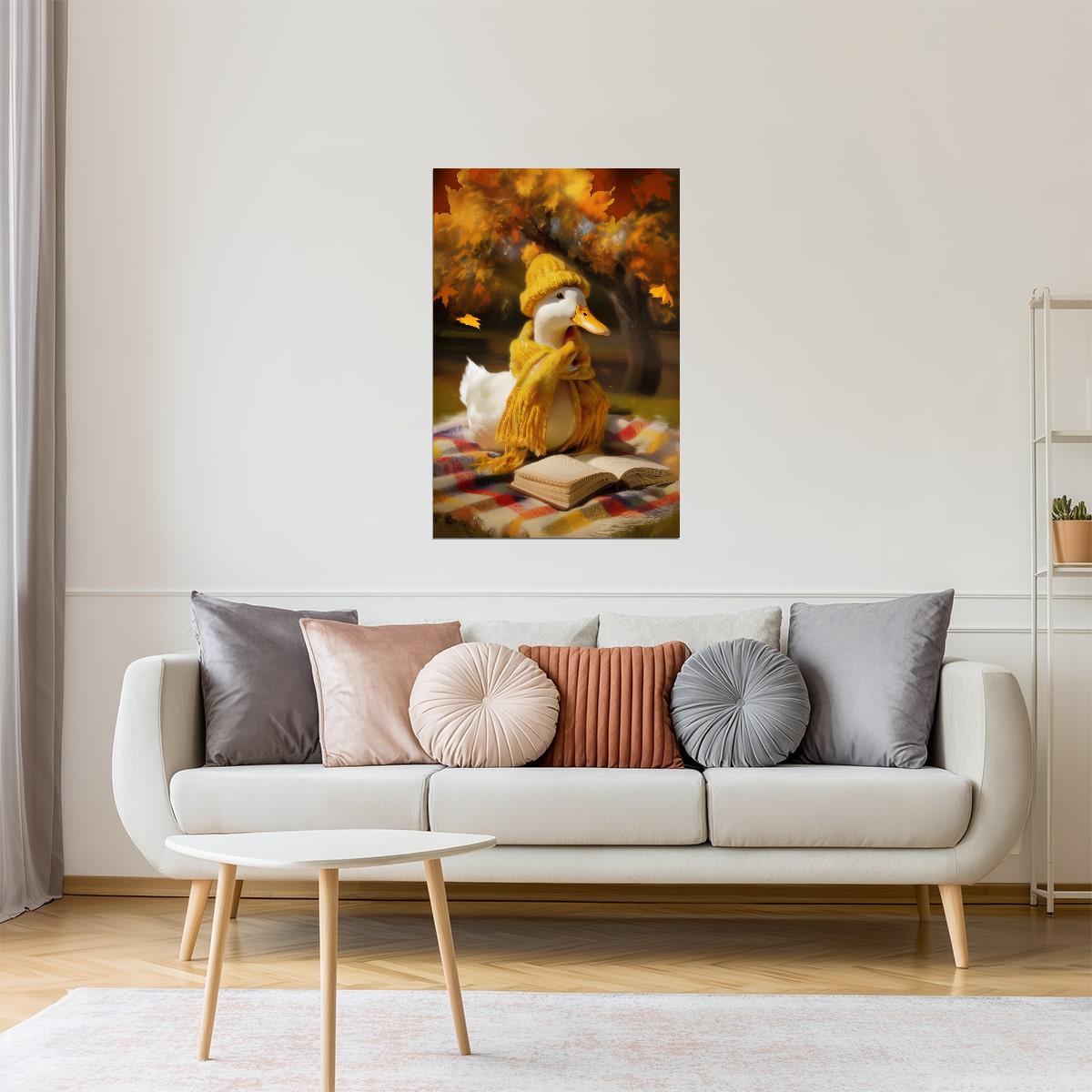 Reading Goose on the Picnic | Whimsical Fall Duck Print Poster