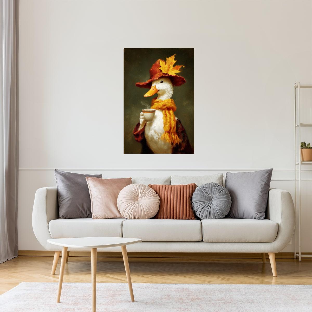Goose with Coffee | Cozy Autumn Farmhouse Wall Art Poster