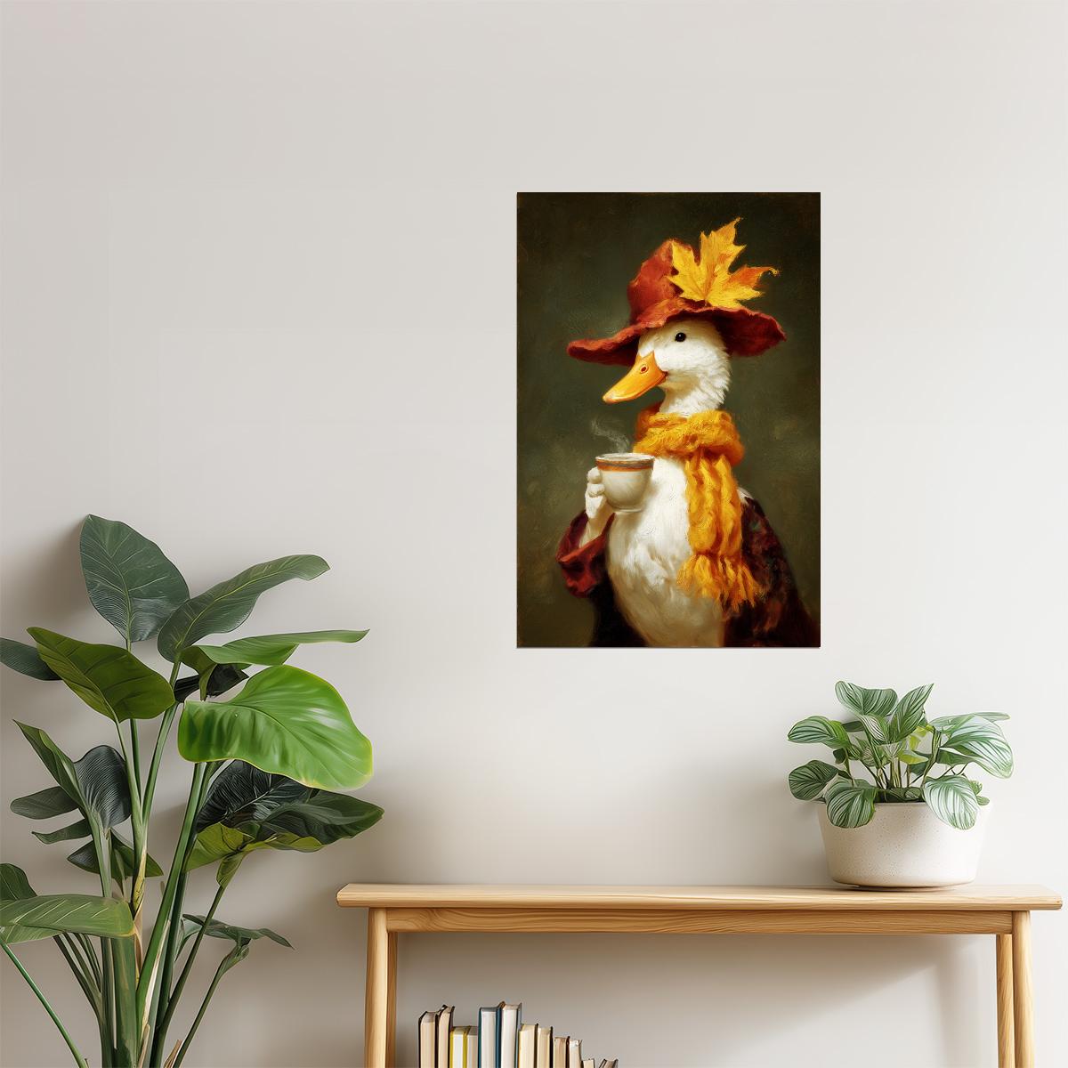 Goose with Coffee | Cozy Autumn Farmhouse Wall Art Poster