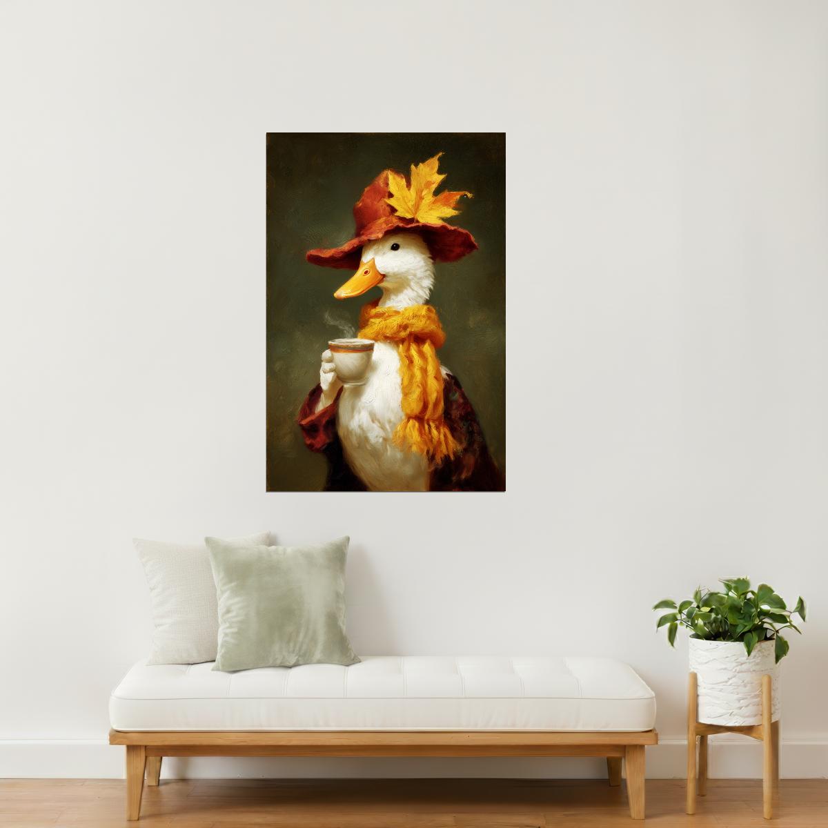 Goose with Coffee | Cozy Autumn Farmhouse Wall Art Poster