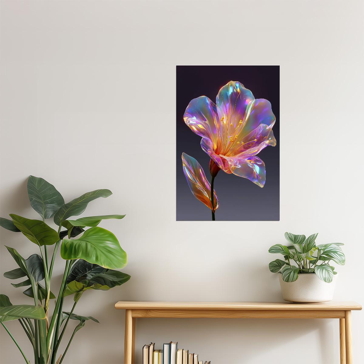 Iridescent Crystal Flower | Ethereal Fantasy Art | Wall Art Print Poster