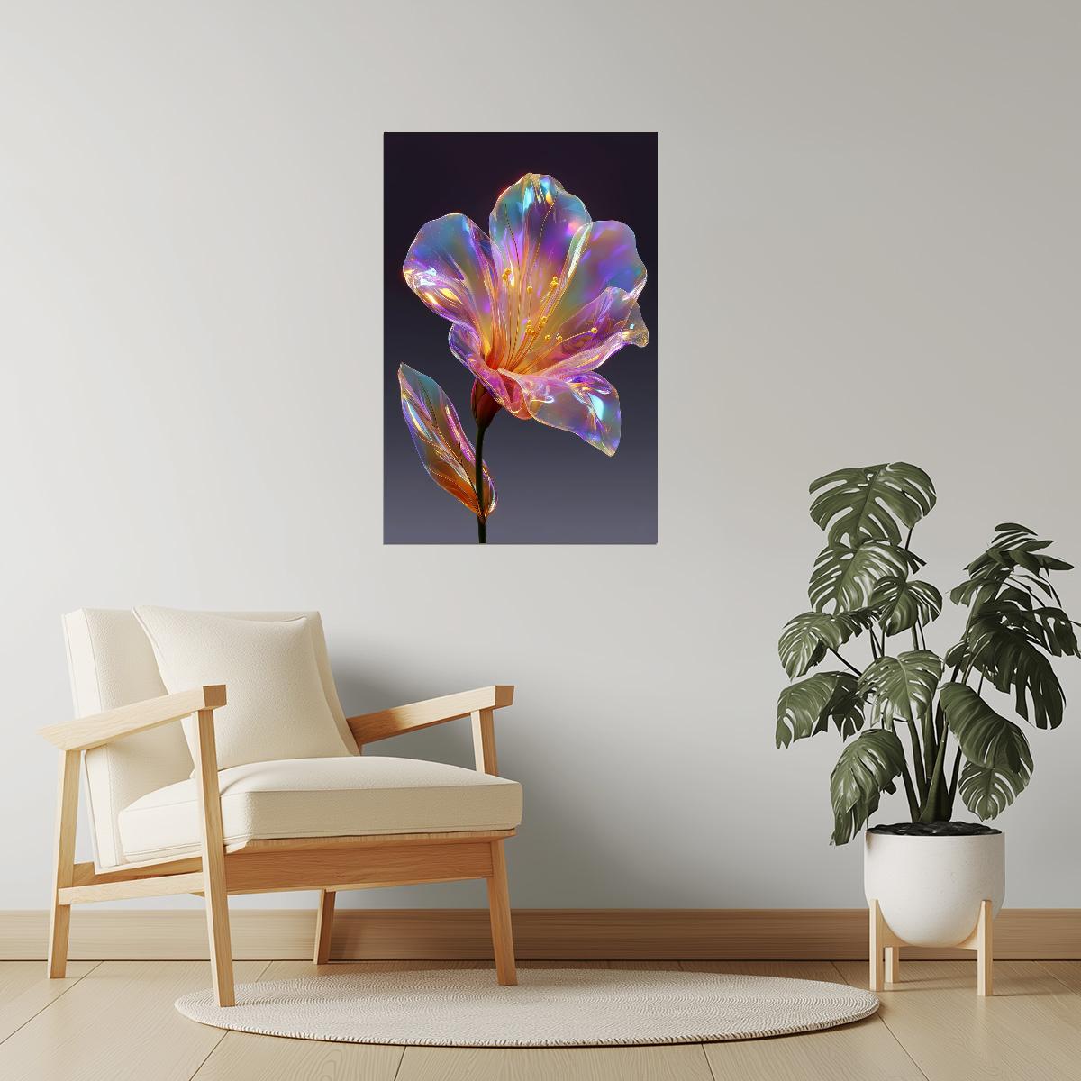 Iridescent Crystal Flower | Ethereal Fantasy Art | Wall Art Print Poster