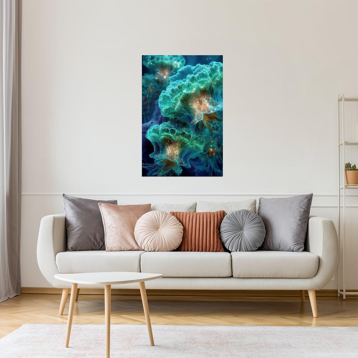 Glowing Bioluminescent Jellyfish | Mystical Fantasy Art | Wall Art Print Poster