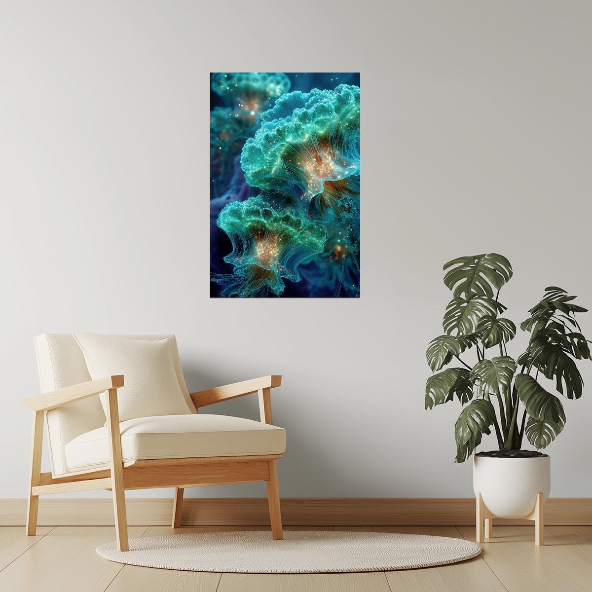 Glowing Bioluminescent Jellyfish | Mystical Fantasy Art | Wall Art Print Poster