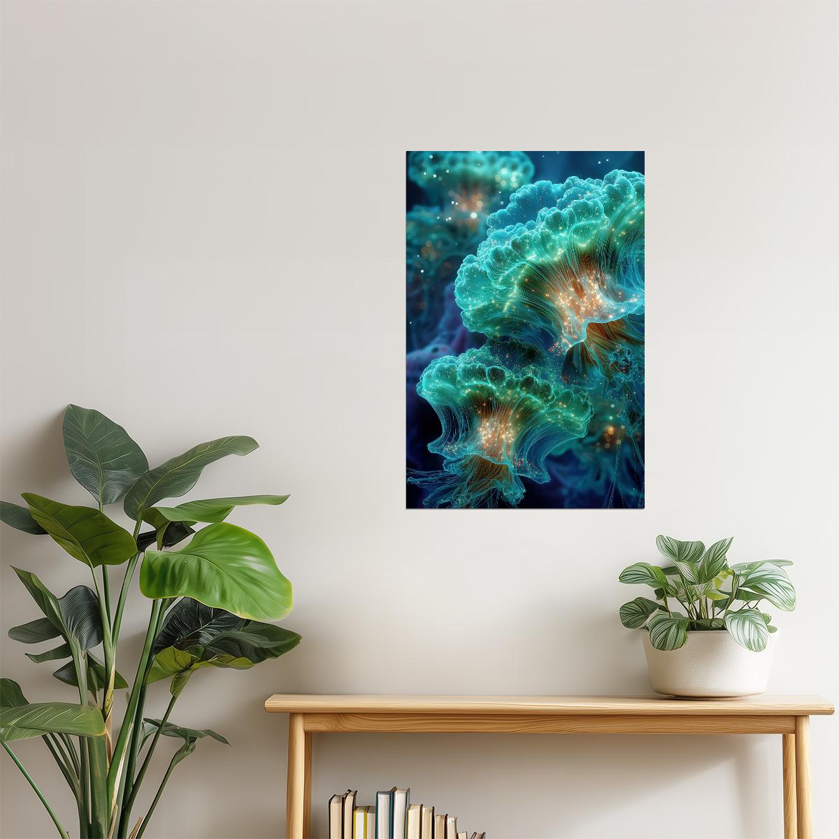 Glowing Bioluminescent Jellyfish | Mystical Fantasy Art | Wall Art Print Poster