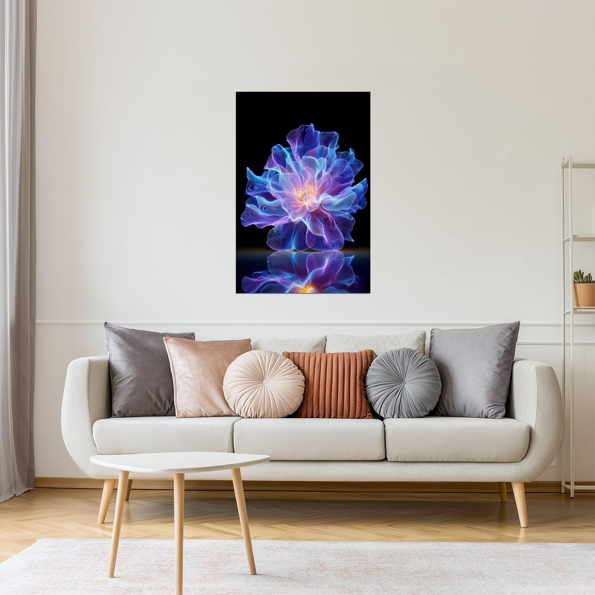 Radiant Purple Crystal Bloom | Serene Fantasy Art | Wall Art Print Poster