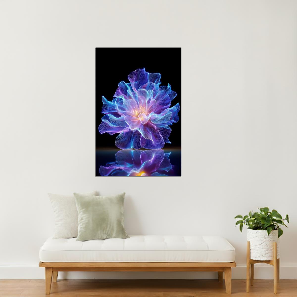 Radiant Purple Crystal Bloom | Serene Fantasy Art | Wall Art Print Poster