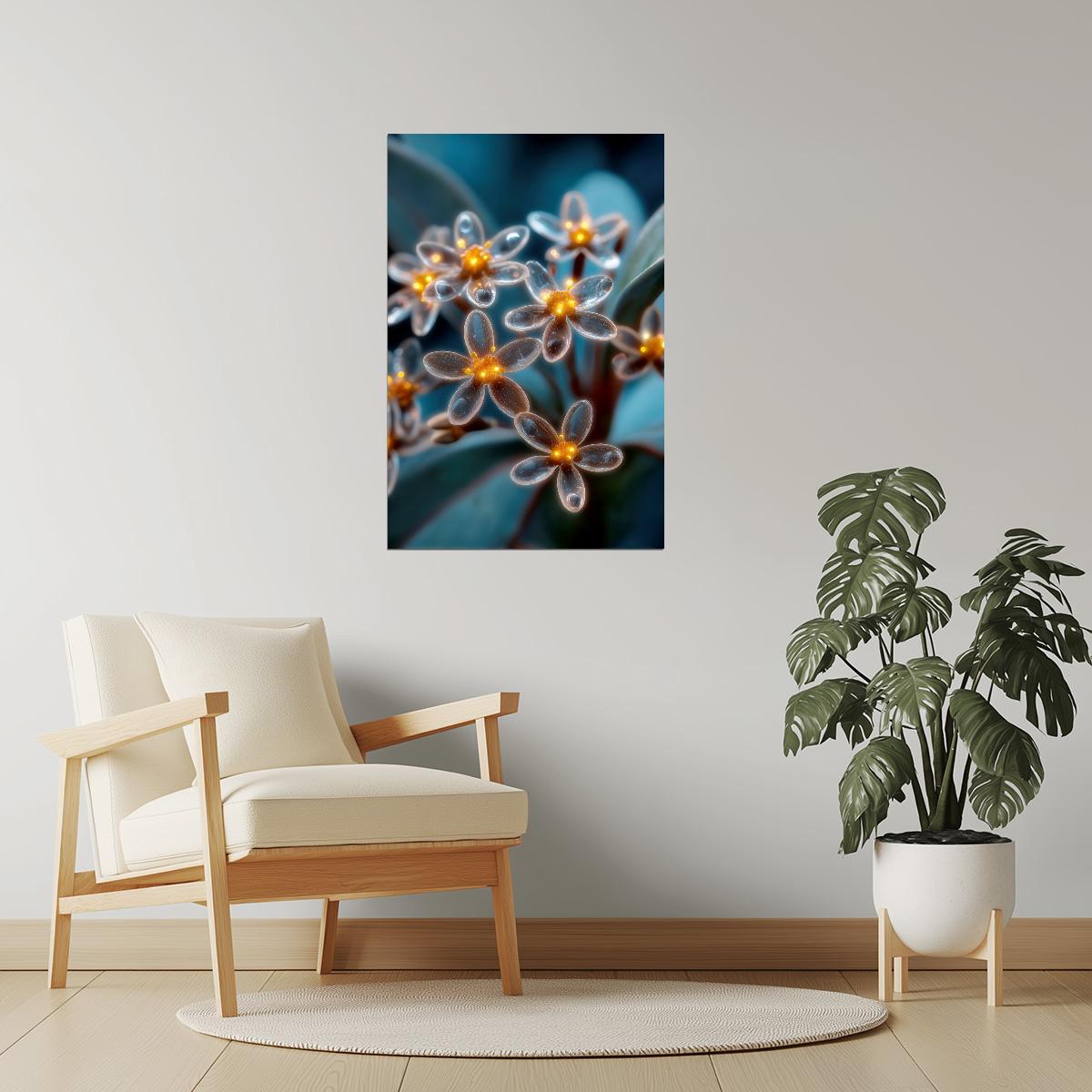 Glittering Golden Petals | Mystical Botanical Surrealism | Wall Art Print Poster
