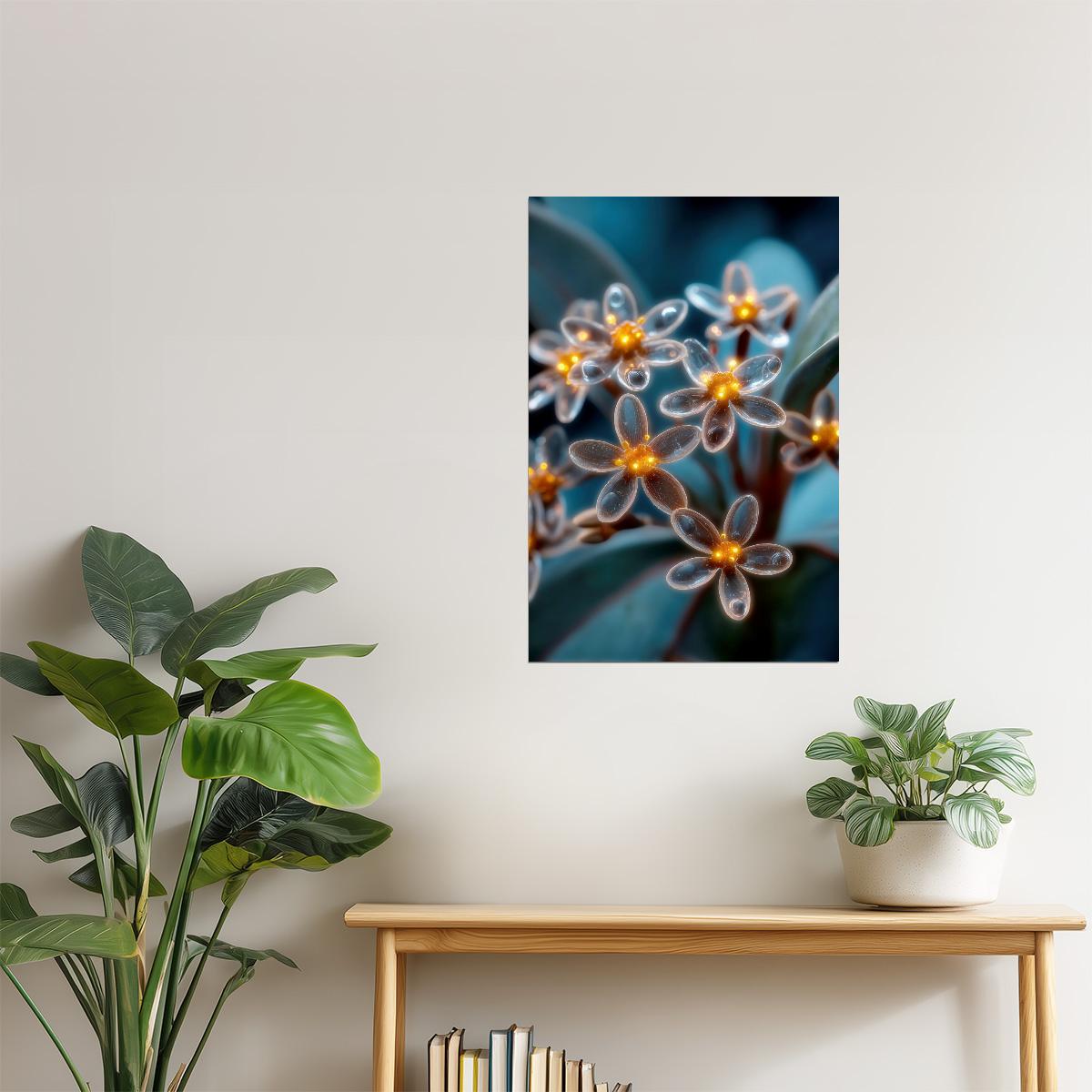 Glittering Golden Petals | Mystical Botanical Surrealism | Wall Art Print Poster