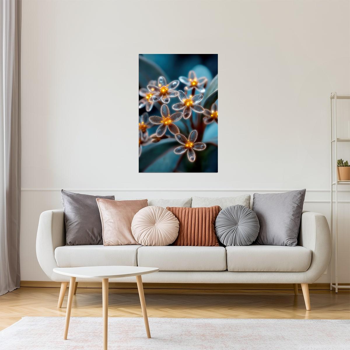 Glittering Golden Petals | Mystical Botanical Surrealism | Wall Art Print Poster