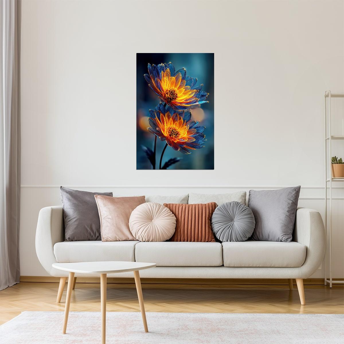 Fiery Orange Blooms | Enchanting Fantasycore | Wall Art Print Poster