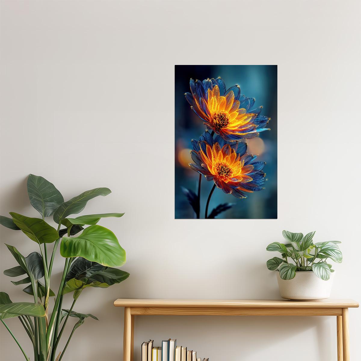 Fiery Orange Blooms | Enchanting Fantasycore | Wall Art Print Poster