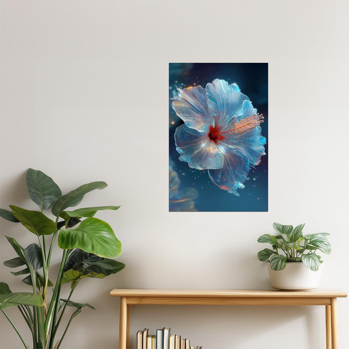 Translucent Blue Flower | Celestial Modern Art | Wall Decor Poster