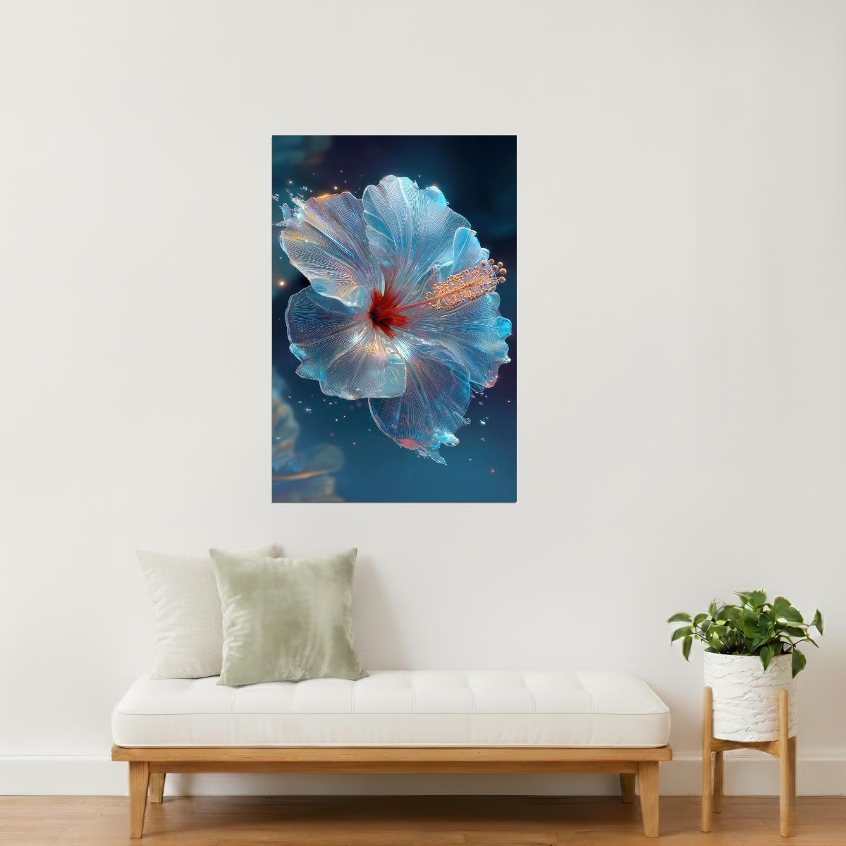 Translucent Blue Flower | Celestial Modern Art | Wall Decor Poster