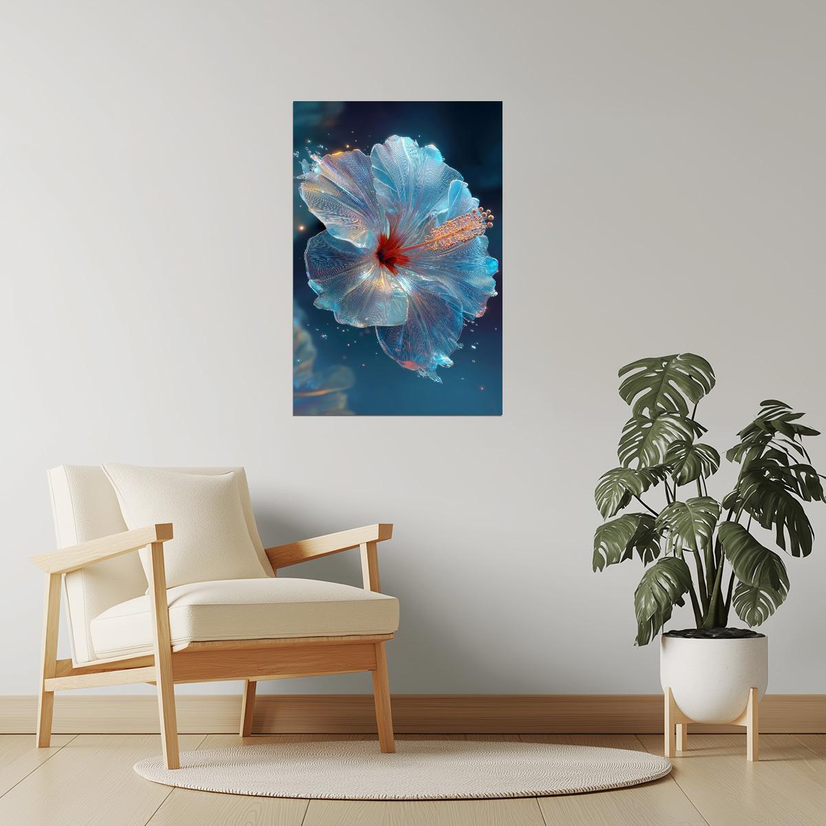 Translucent Blue Flower | Celestial Modern Art | Wall Decor Poster
