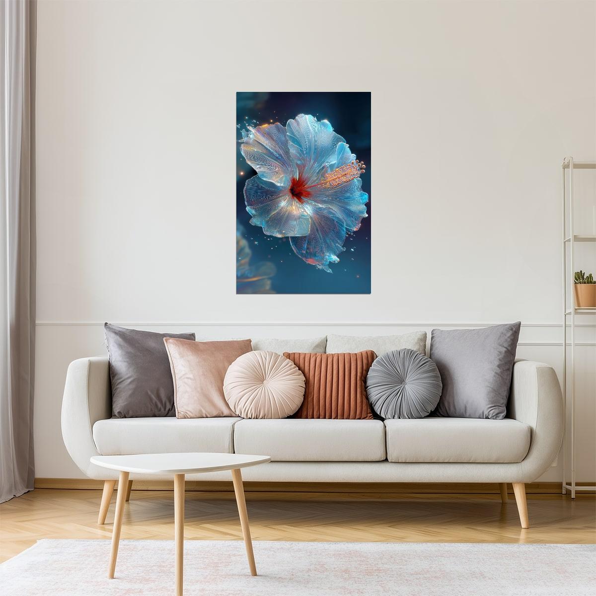 Translucent Blue Flower | Celestial Modern Art | Wall Decor Poster