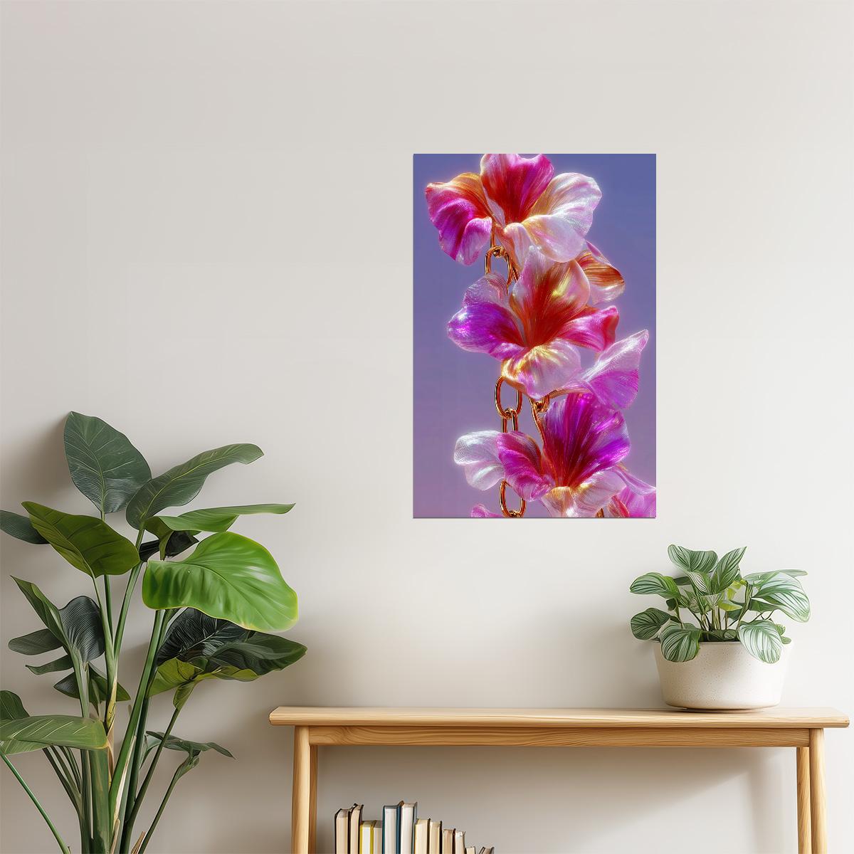 Iridescent Orchid Chain | Dreamy Botanical Fantasy | Wall Art Print Poster
