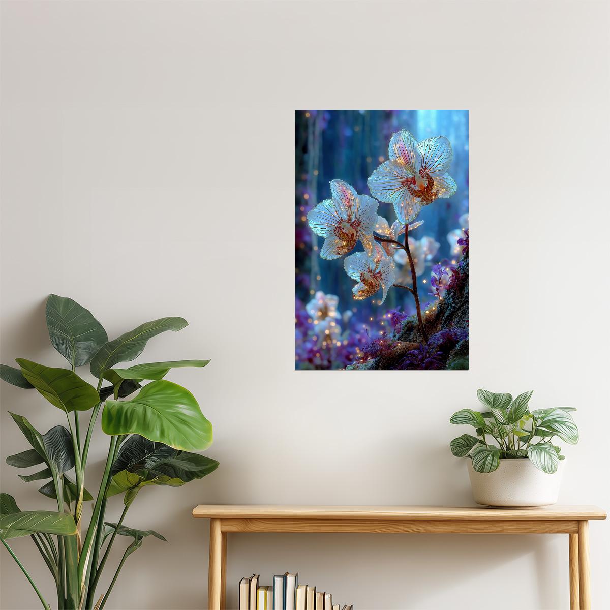 Glowing Orchid Duo | Mystical Botanical Surrealism | Wall Decor Poster