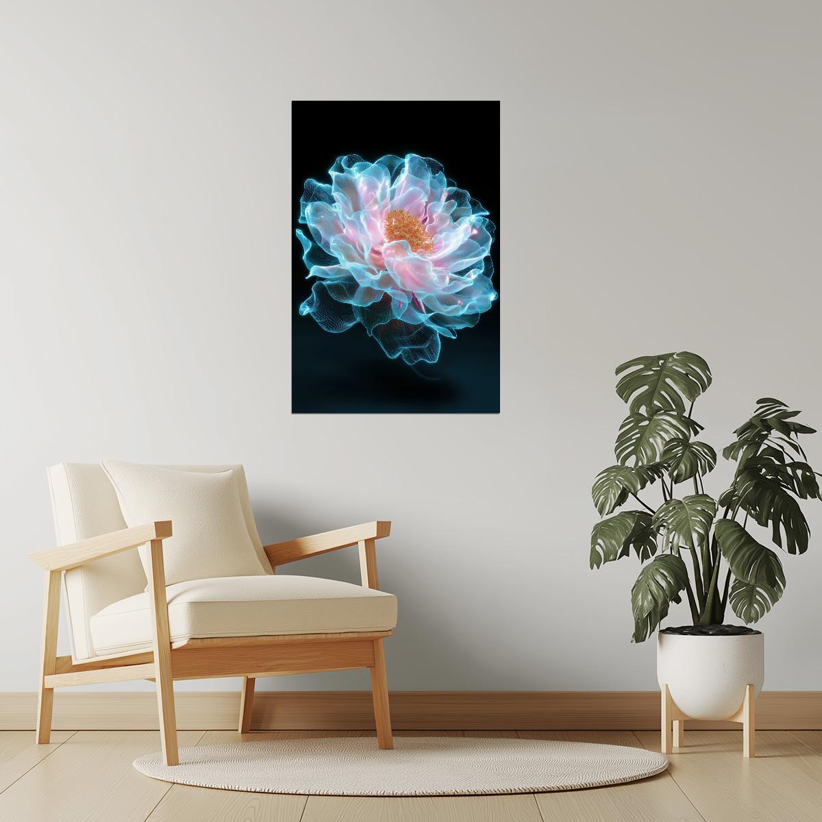 Luminous Blue Bloom | Ethereal Fantasy Art | Wall Art Print Poster