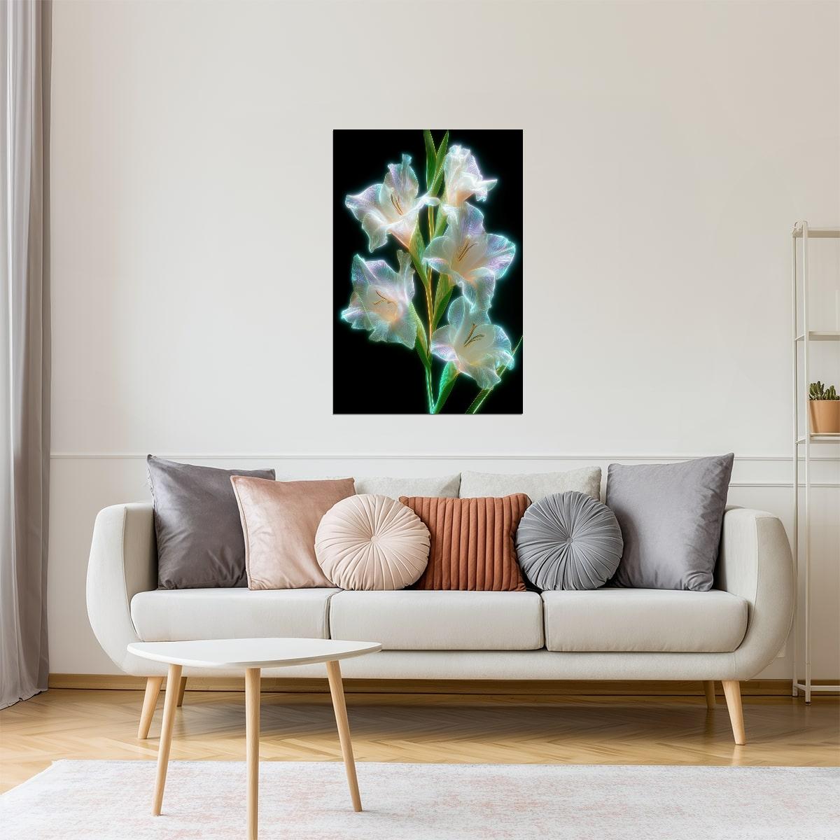Luminous Gladiolus Cluster | Ethereal Floral Surrealism | Wall Art Print Poster