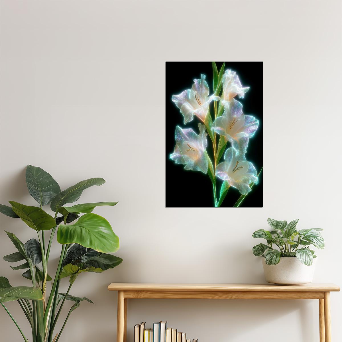 Luminous Gladiolus Cluster | Ethereal Floral Surrealism | Wall Art Print Poster