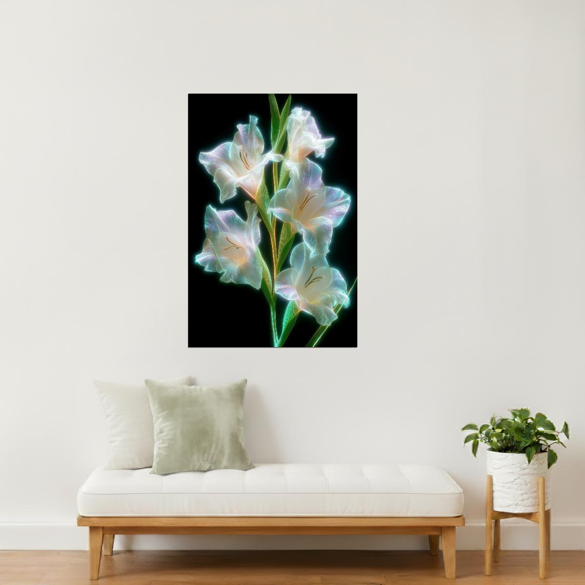Luminous Gladiolus Cluster | Ethereal Floral Surrealism | Wall Art Print Poster
