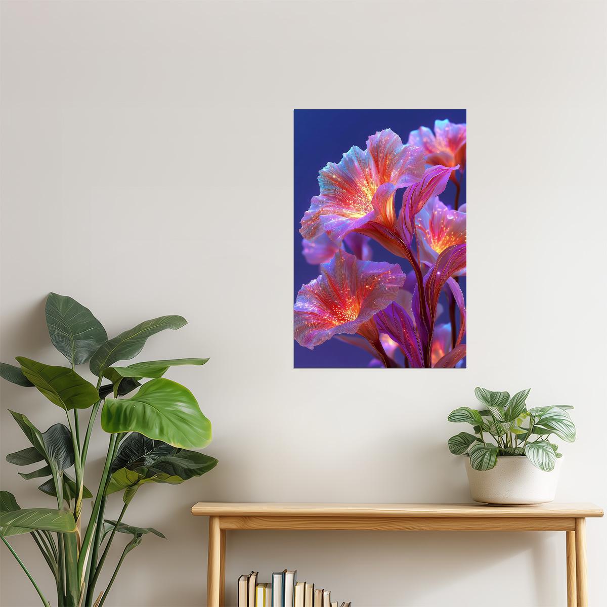 Fiery Scarlet Blooms | Enchanting Fantasy Art | Wall Art Print Poster