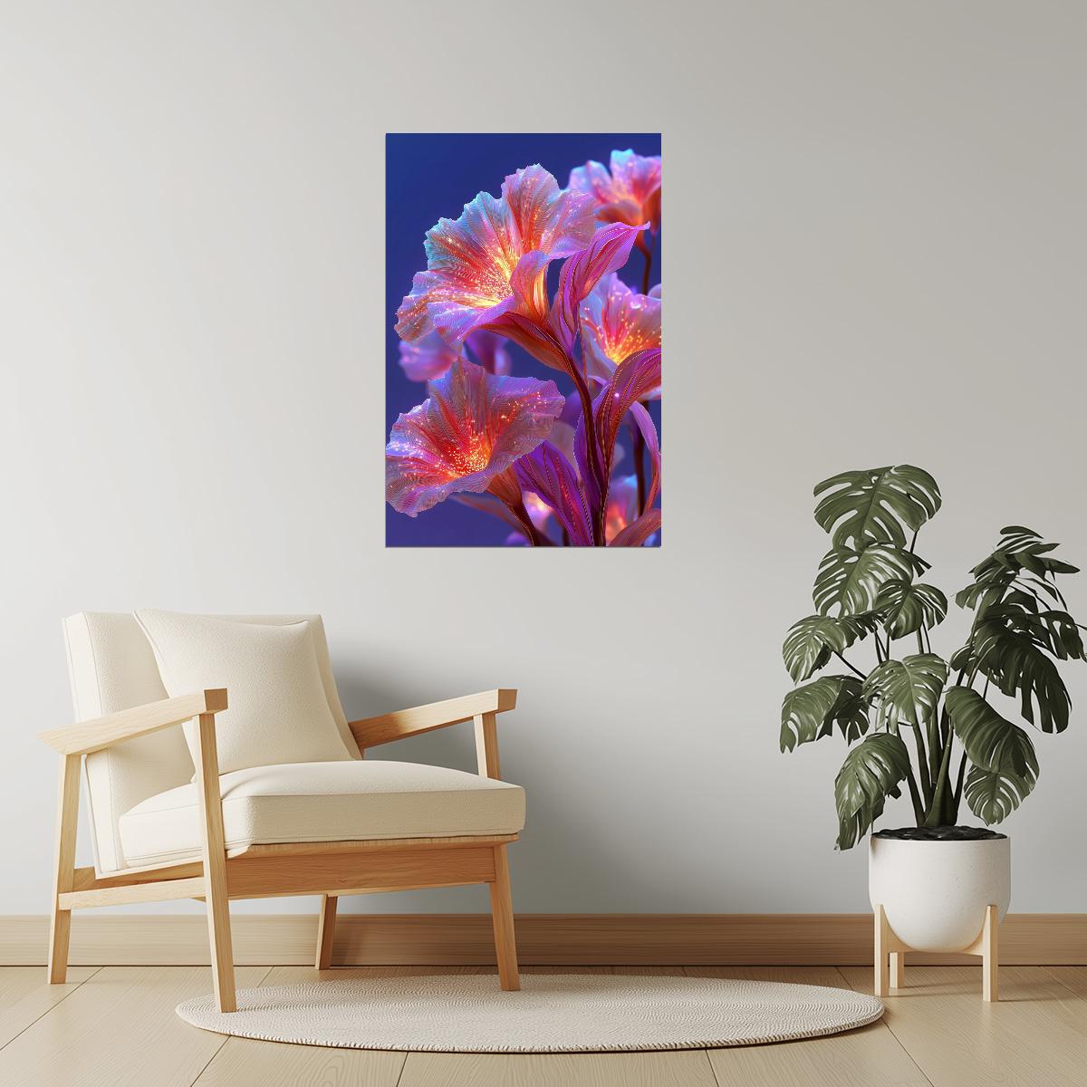 Fiery Scarlet Blooms | Enchanting Fantasy Art | Wall Art Print Poster