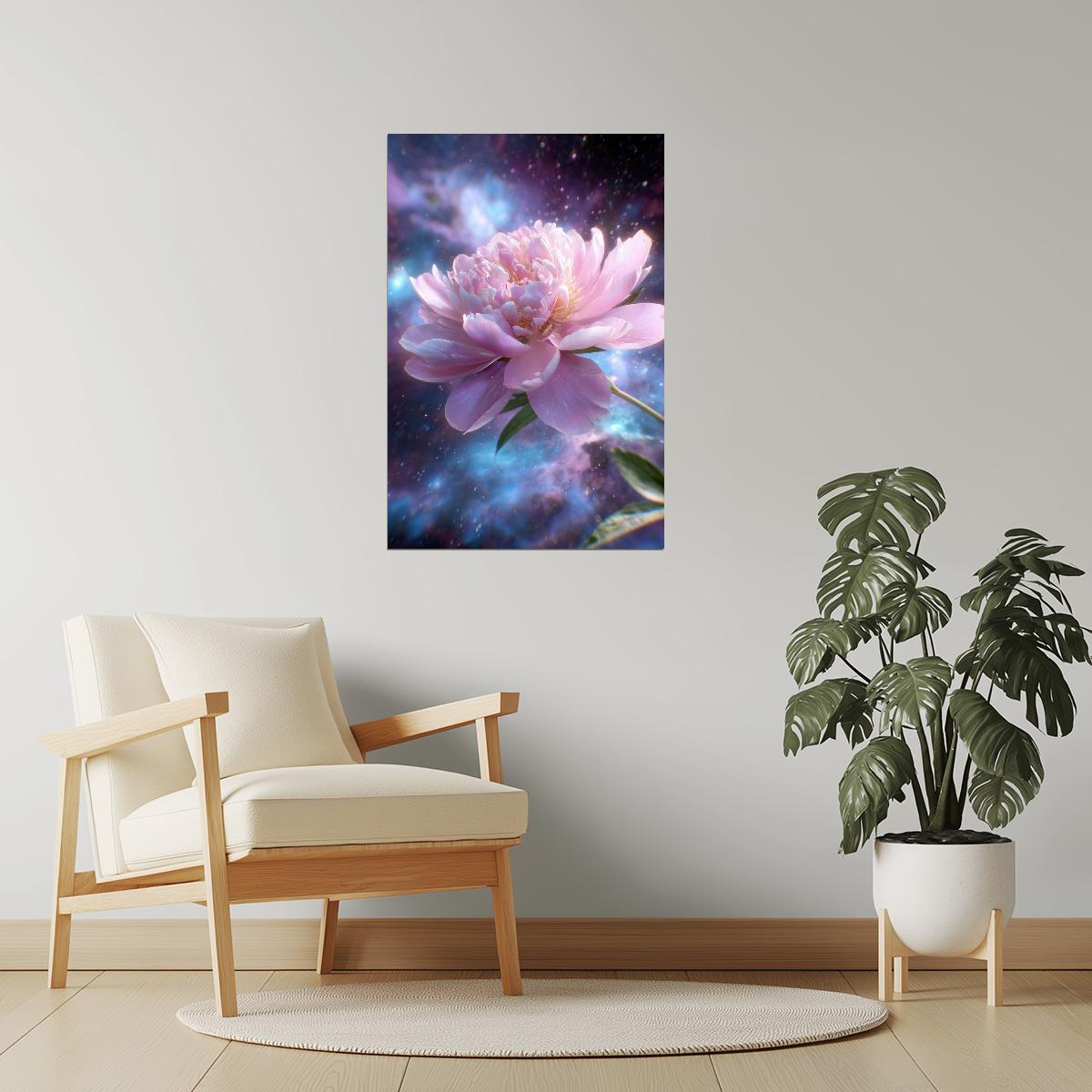 Celestial Pink Peony | Mystical Cosmic Fantasy | Wall Art Print Poster