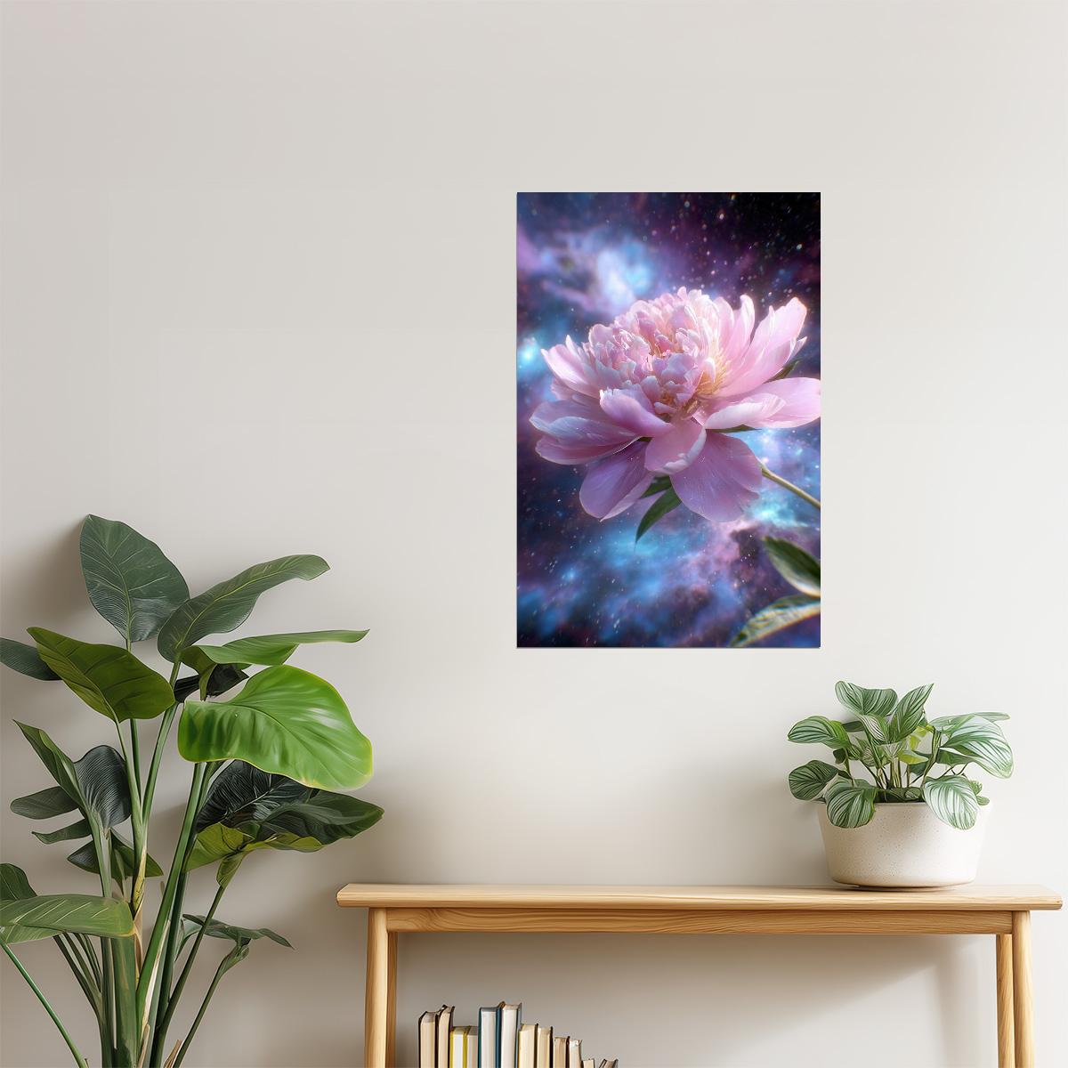 Celestial Pink Peony | Mystical Cosmic Fantasy | Wall Art Print Poster