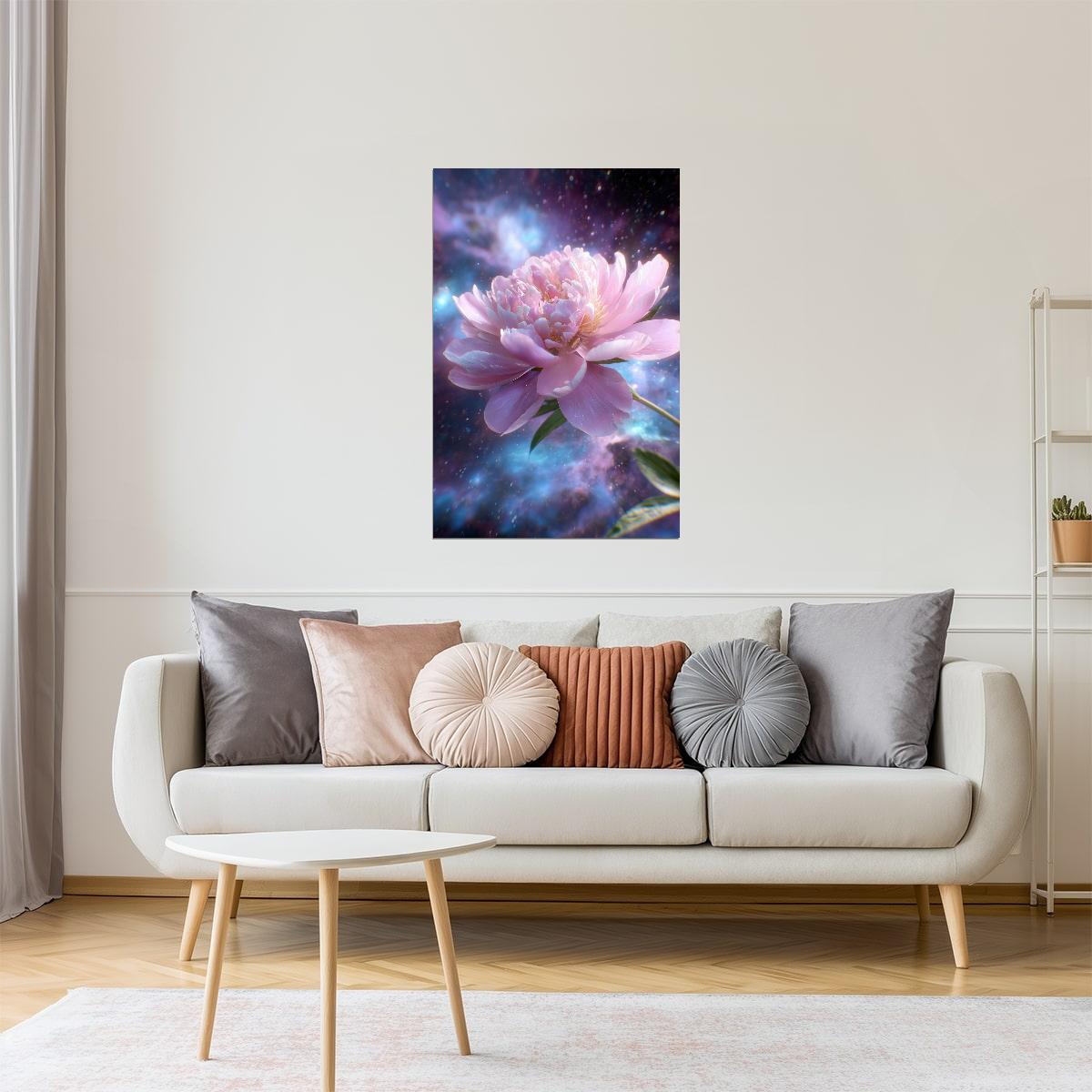Celestial Pink Peony | Mystical Cosmic Fantasy | Wall Art Print Poster
