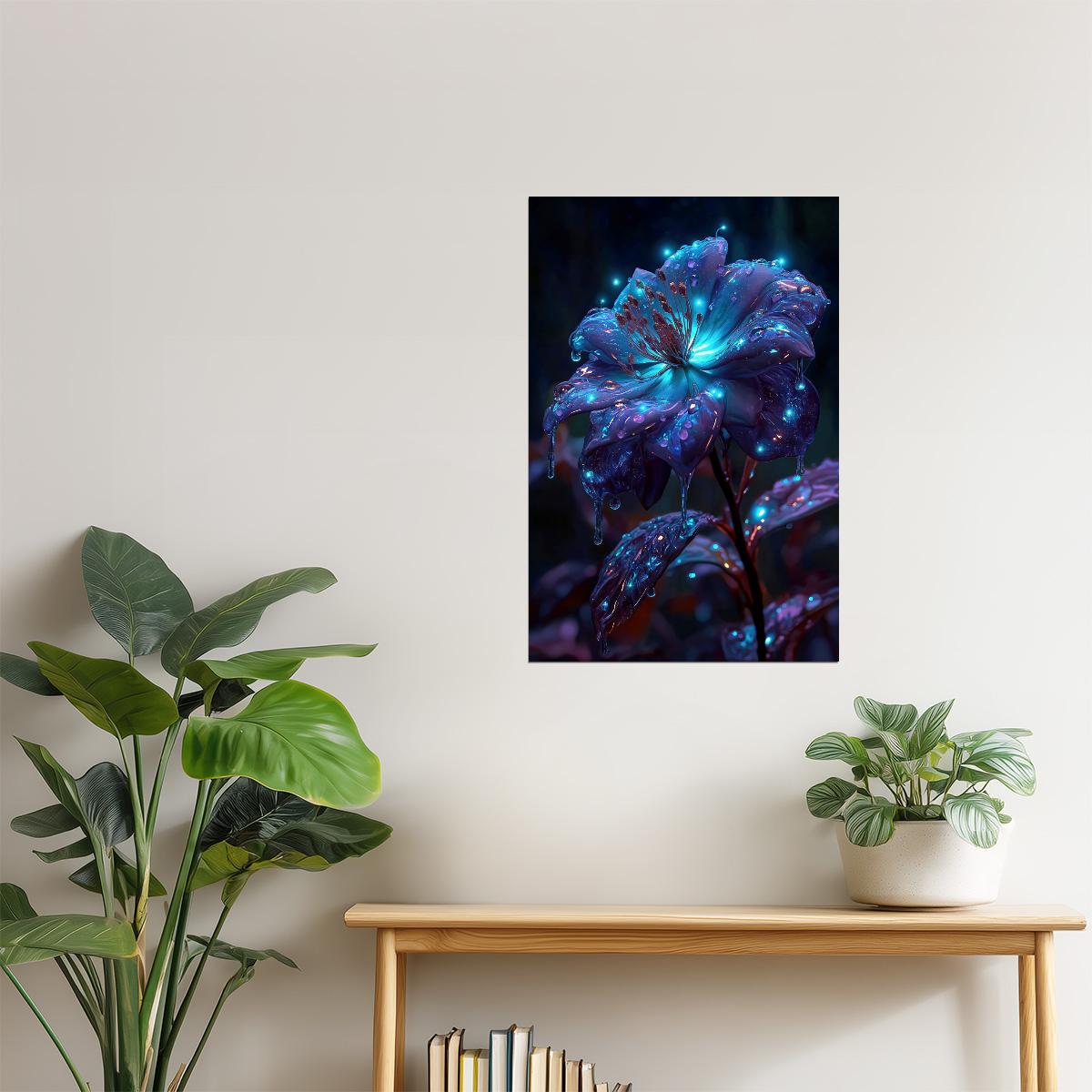 Mystical Blue Bloom | Enchanting Fantasy Art | Wall Art Print Poster