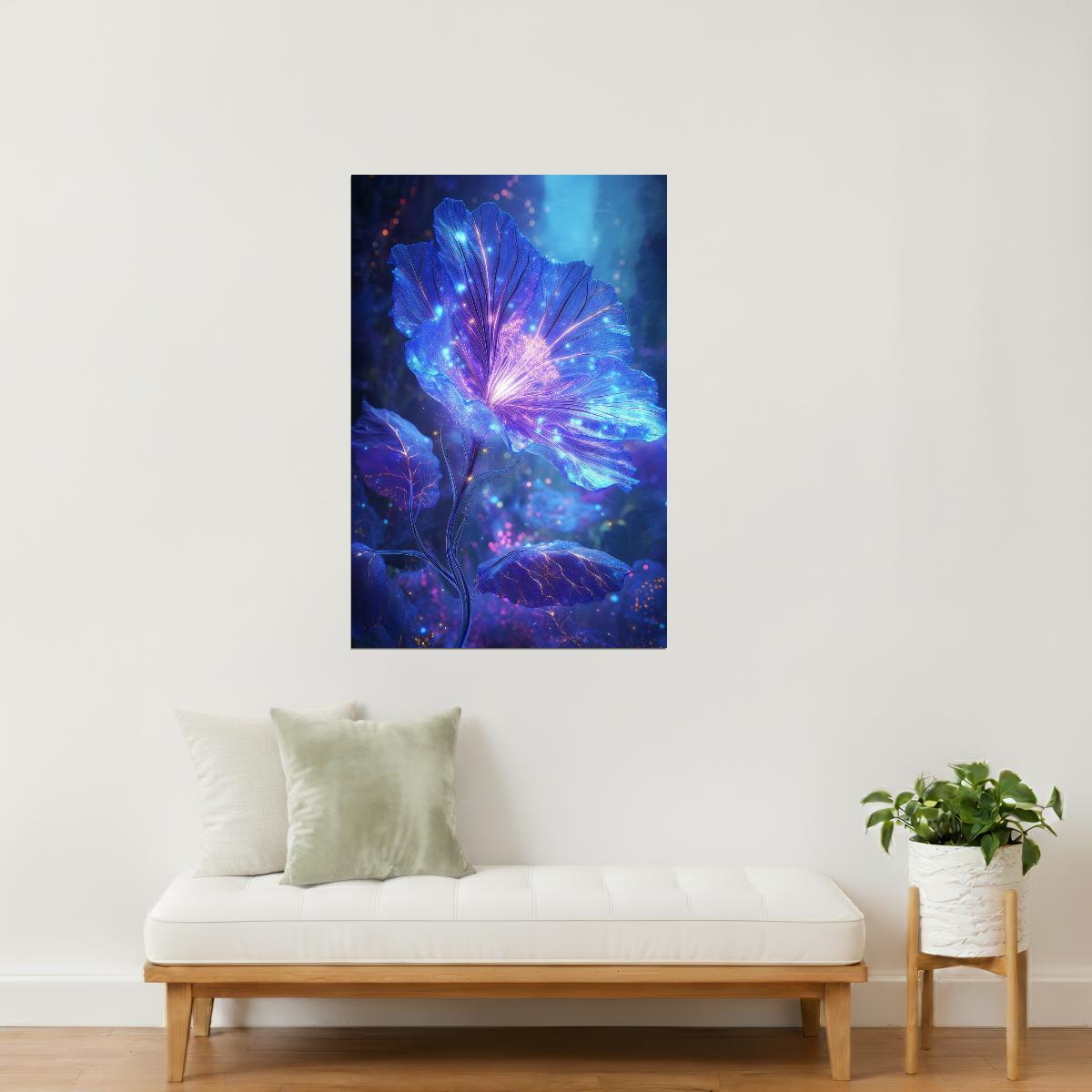 Glowing Indigo Flower | Celestial Fantasy Aesthetic | Wall Decor Poster