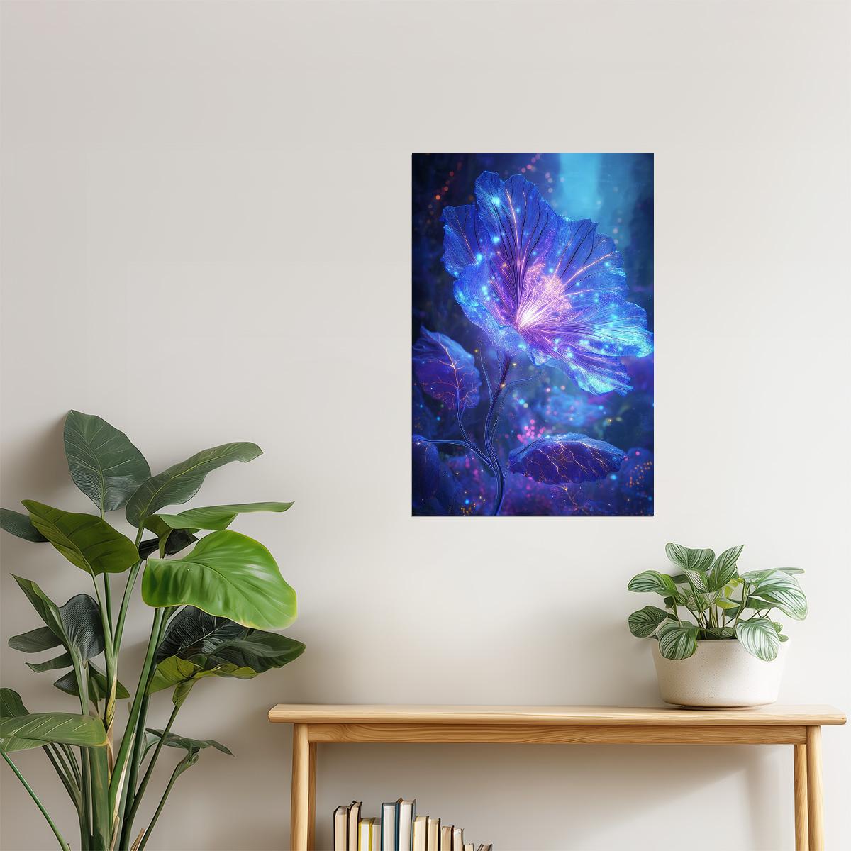 Glowing Indigo Flower | Celestial Fantasy Aesthetic | Wall Decor Poster