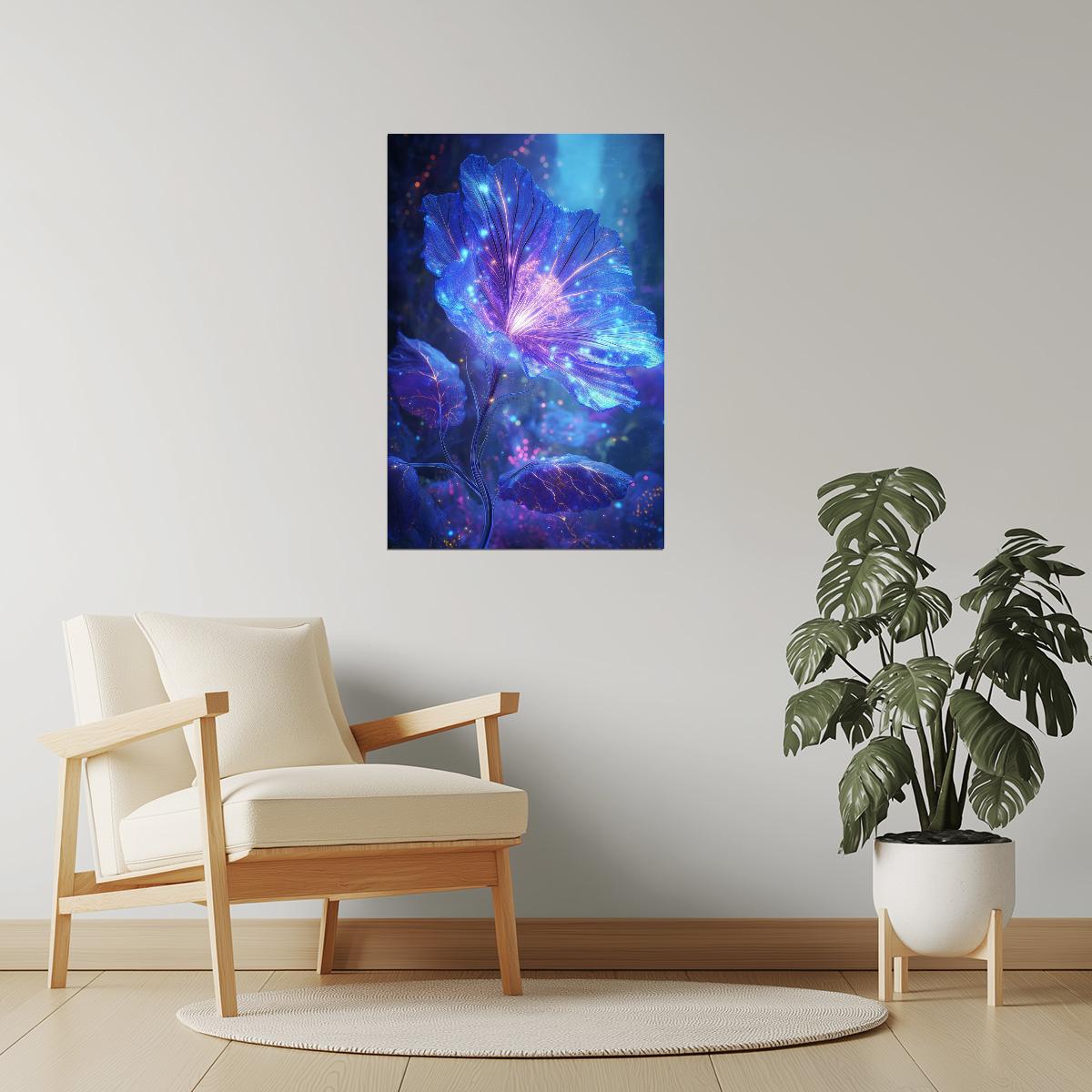 Glowing Indigo Flower | Celestial Fantasy Aesthetic | Wall Decor Poster