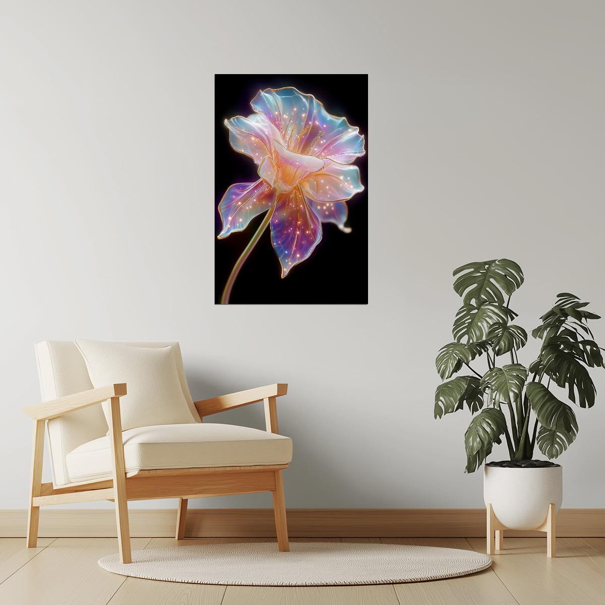 Luminous Violet Bloom | Otherworldly Botanical Fantasy | Wall Decor Poster